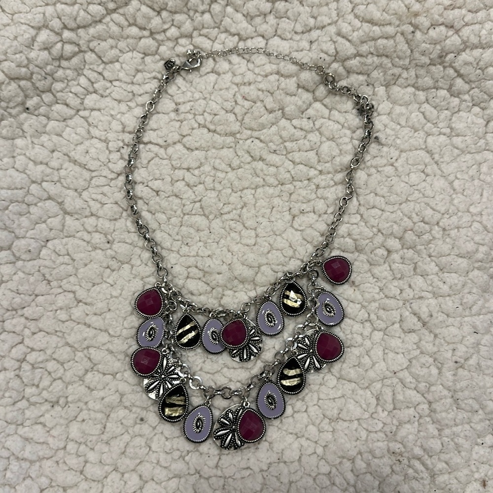 Premier Designs Violet Silver Chunky Bib Statement Necklace Limited Edition - Picture 2 of 6